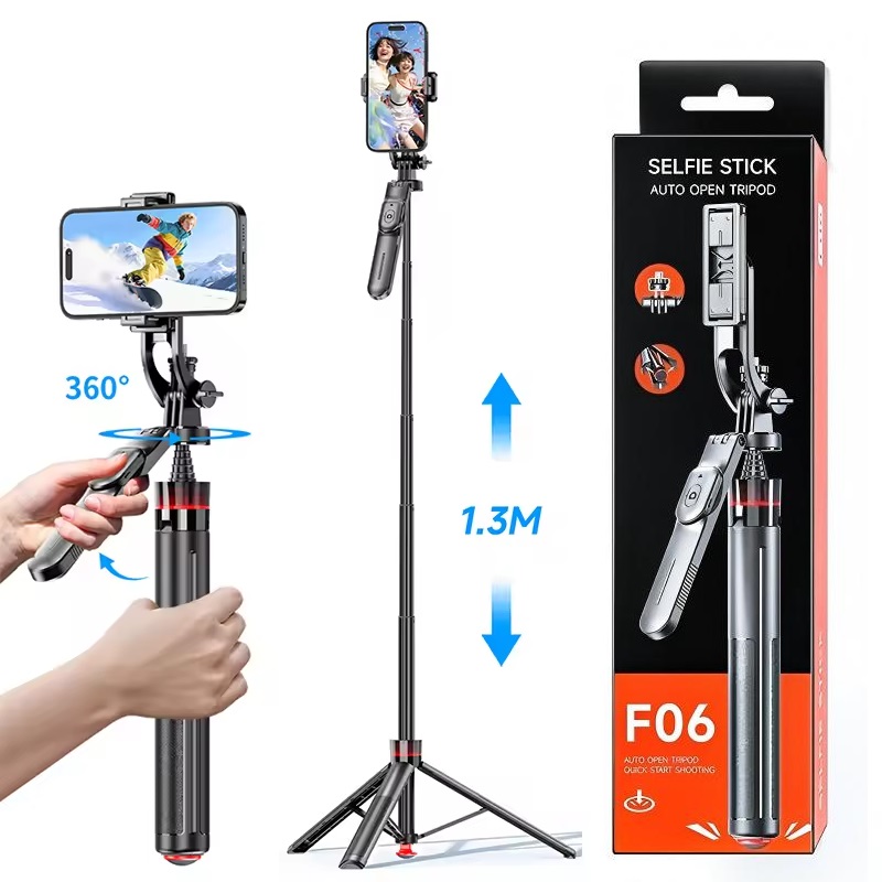 Auto Open Selfie Stick Tripod with 1/4 inch Interface F06