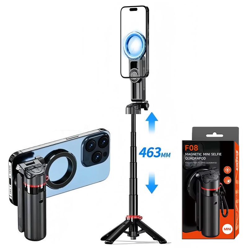 Magnetic Compact Selfie Stick Tripod with Zoom (F08)