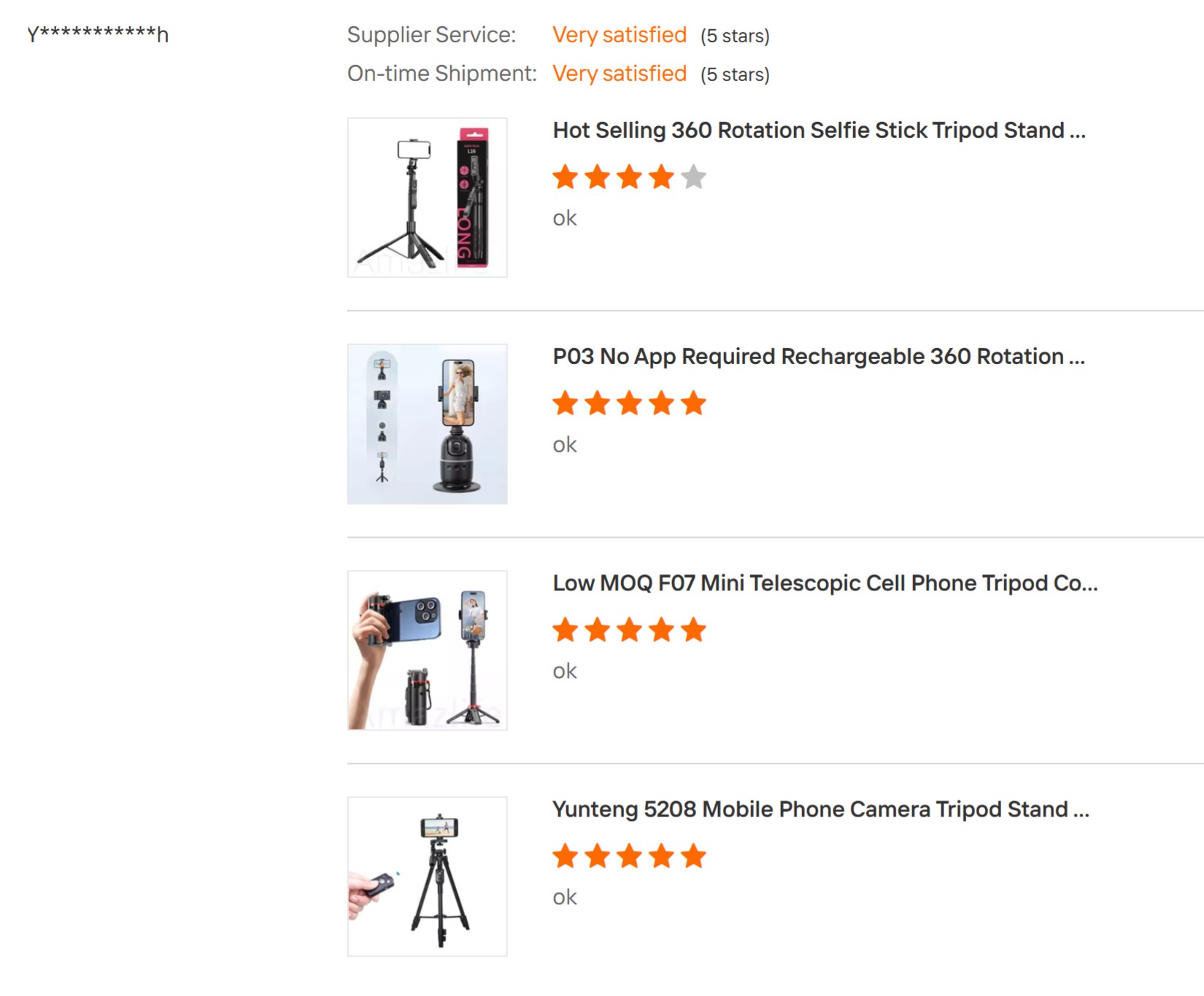 Wholesale buyer review: L16, P03, F07 and Yunteng 5208 tripods rated 5 stars